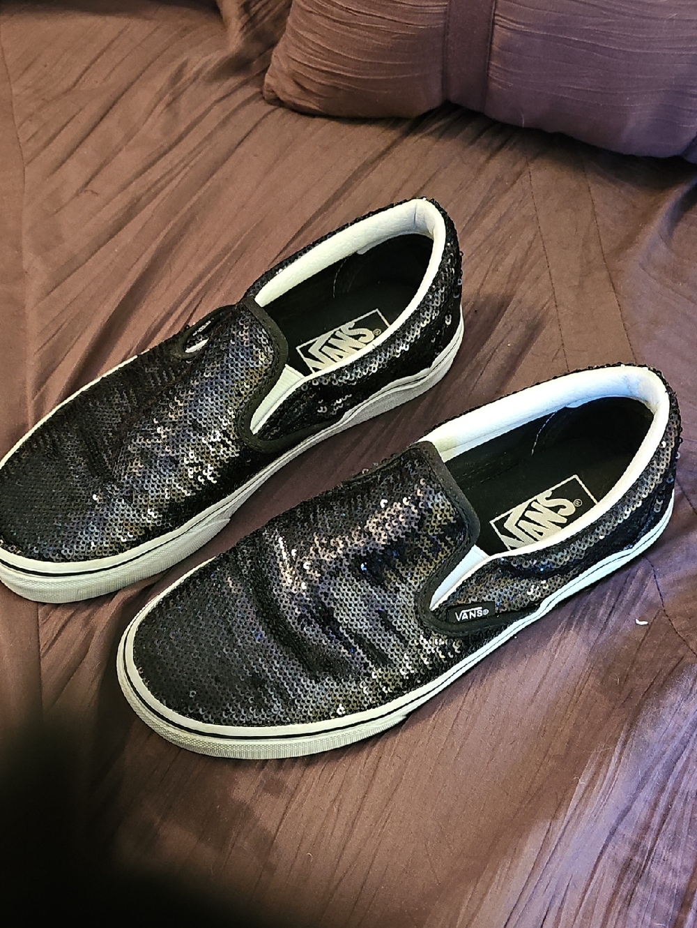 Vans Black Sequined Slip-On Loafers